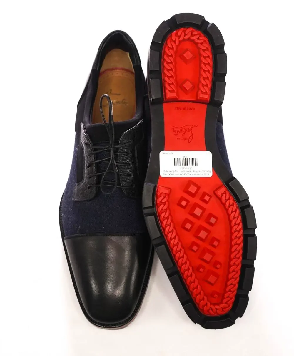 $1,095 LOUBOUTIN - Black/Navy Leather/Wool 